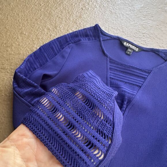 Express Midi Royal Blue Bodycon Body shape W Mesh Cutouts Dress Sz 2 - Picture 8 of 14